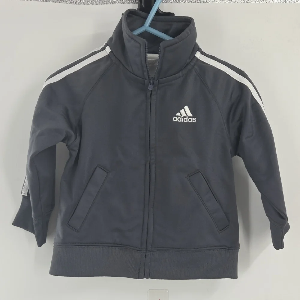 Adidas Kids Tracksuit - Dark Gray with White Stripes